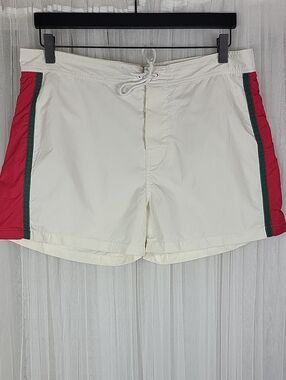 ECOALF Cream Swim Shorts with Red & Green Side Panels. Size 34